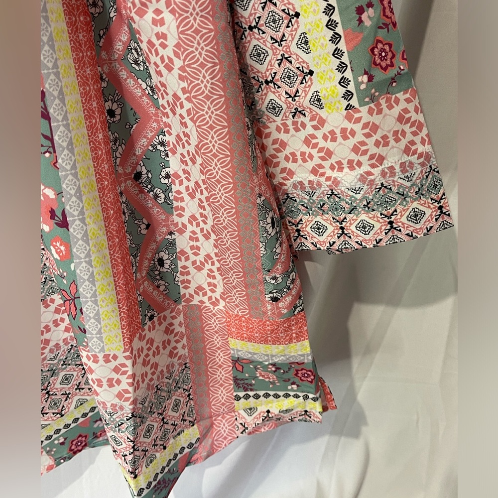 Womens 3/4 Sleeve MultiPrint Multi Color Boho Style Top Size 12 (Large) NWOT - Picture 9 of 16